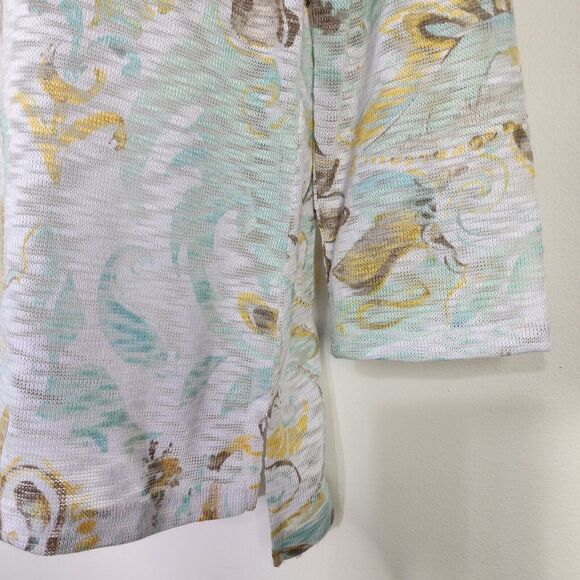 Chicos Top Womens Size 0 Small Mint Green Ivory Floral Sheer Knit 3/4 Sleeve - Picture 5 of 10